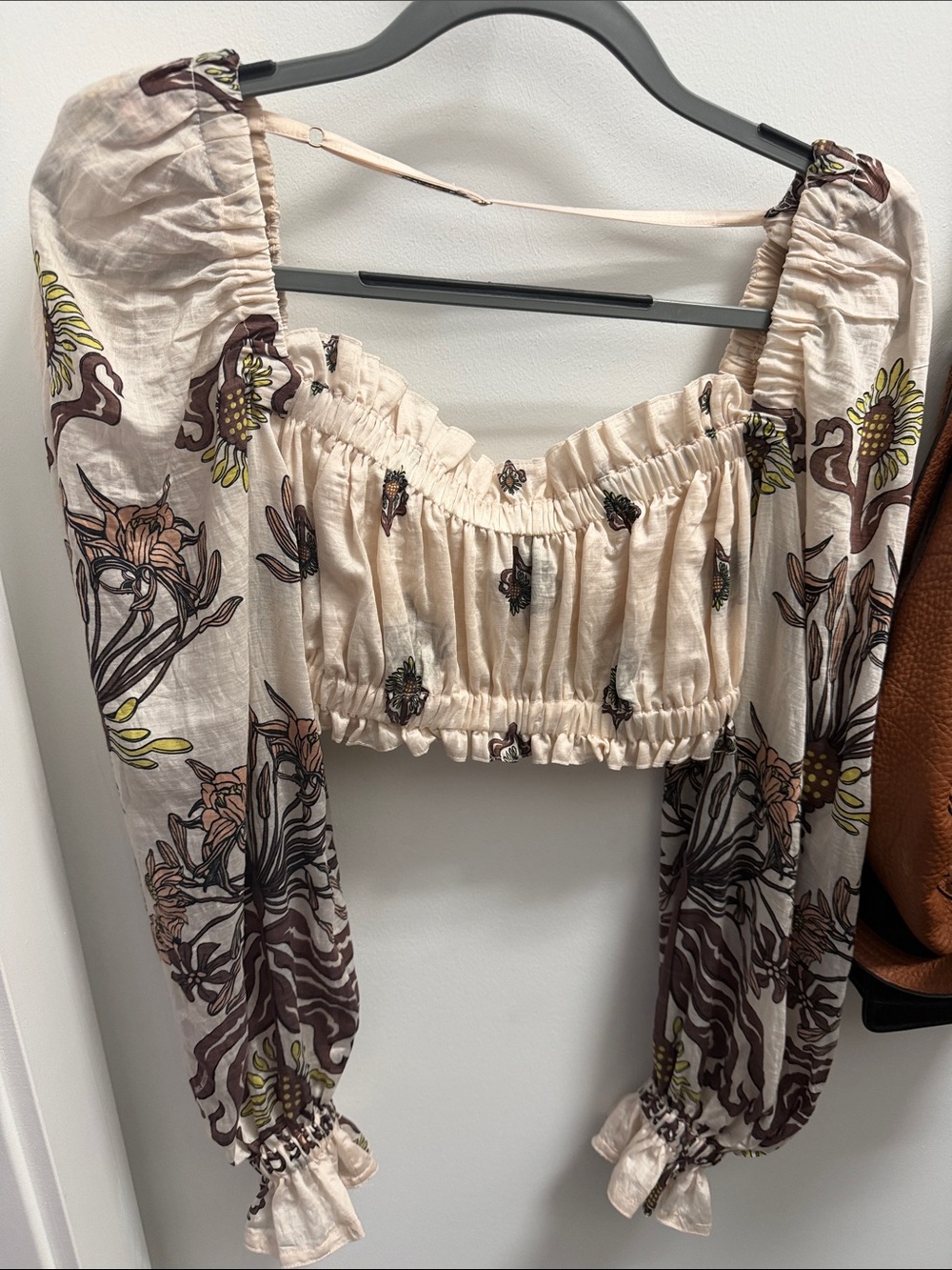 Sabina Musayev Cream Floral Crop Top